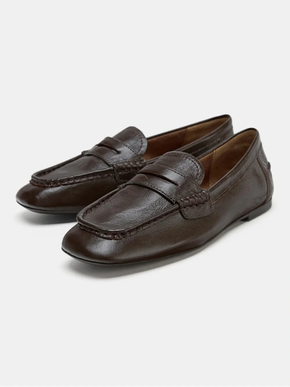 Zara 100% leather loafers dark brown